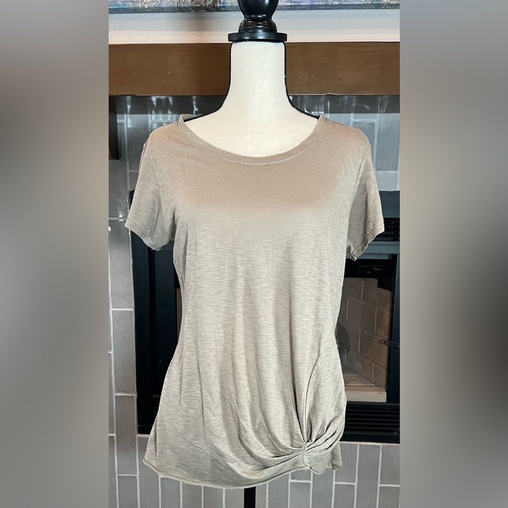 #860 Michael Stars Rughed Front T-shirt Short Sleeve Heathered Brown one size